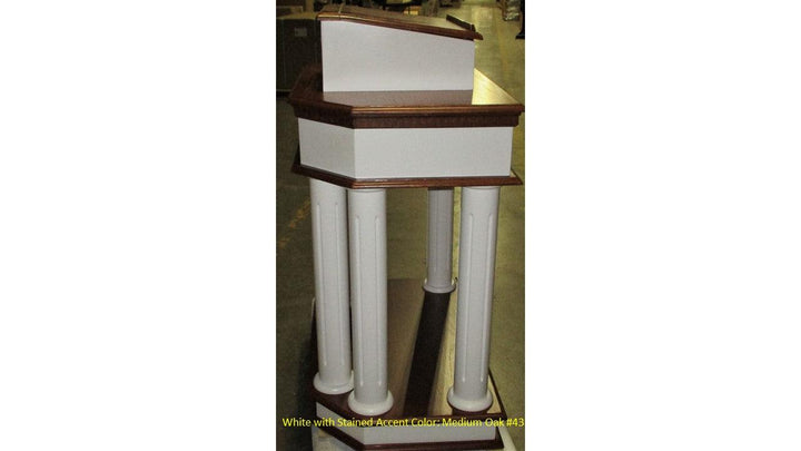 Wood with Acrylic Pulpit 830W-Side View White with Medium Oak 43 No Acrylic Panel-Wood With Acrylic Pulpits, Podiums and Lecterns-Podiums Direct
