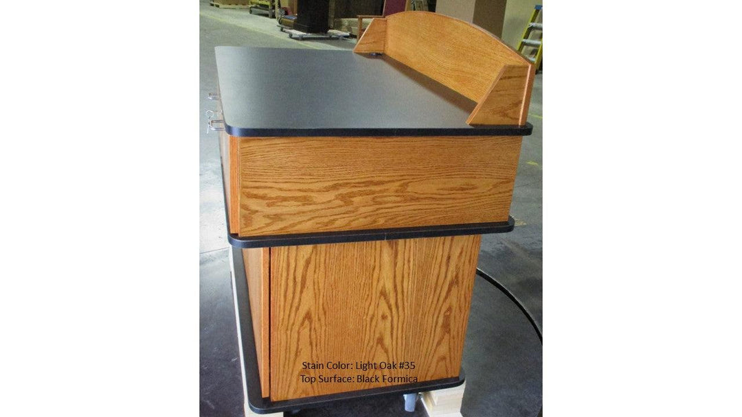 Handcrafted Solid Hardwood Lectern Fortress-Side Light Oak 35 Black Formica-Multimedia Podiums and Lecterns-Podiums Direct