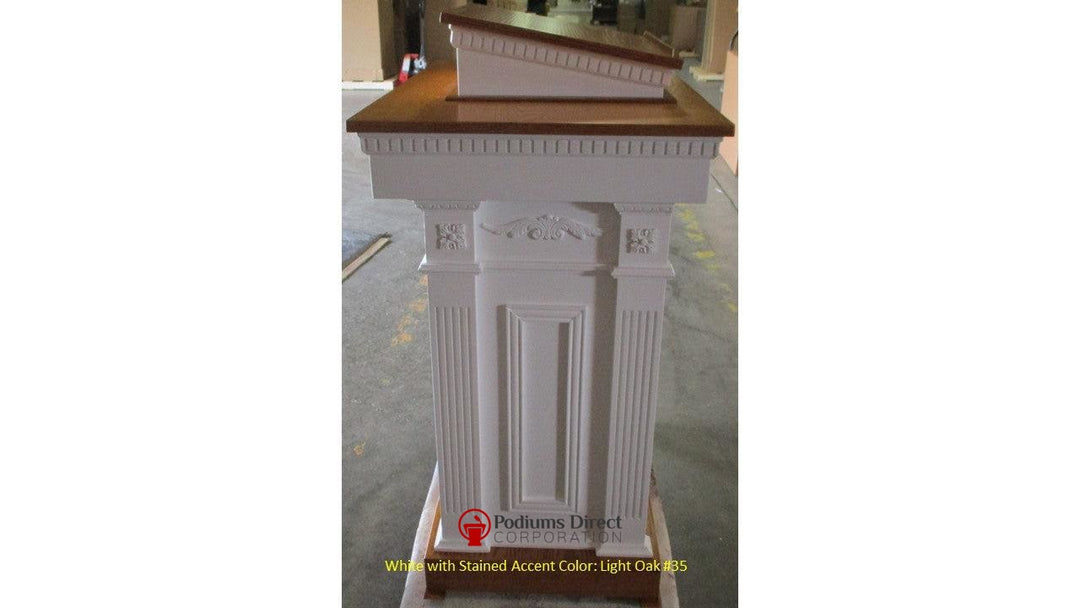 Church Wood Pulpit Colonial Tiered TSP-620- Side White with Light Oak 35-Church Solid Wood Pulpits, Podiums and Lecterns-Podiums Direct