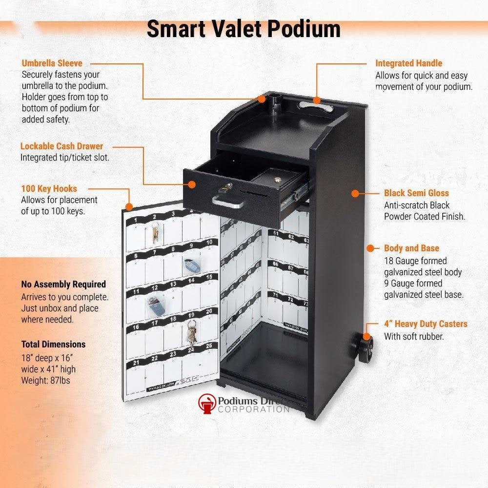 Valet Podium Smart Podium with 100 Key Hook - FREE SHIPPING!