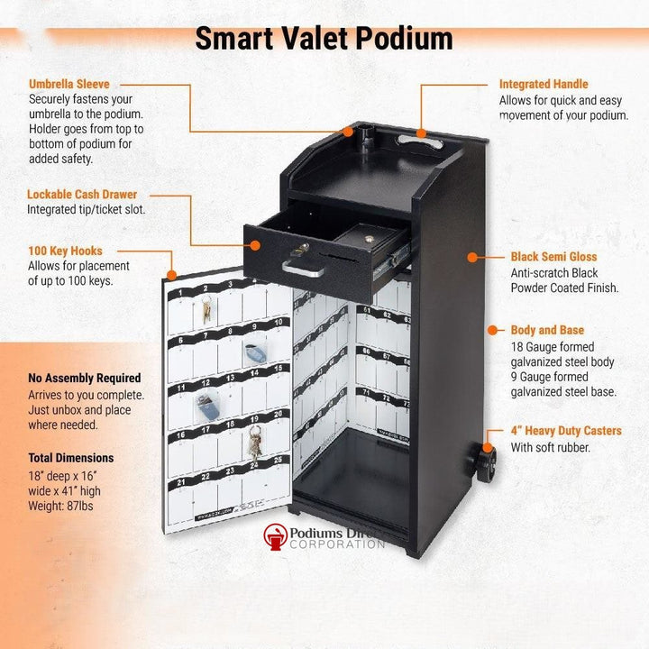 Valet Podium Smart Podium with 100 Key Hook - FREE SHIPPING!