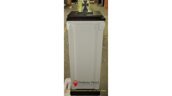 TBF-100 baptismal font in white with stained top and base, Dark Cherry 