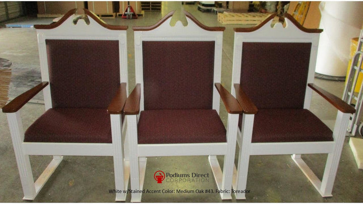 Clergy Church Chair TPC-603C Series 52" Height Center Pulpit Chair-Clergy Church Chairs-Front  White with Stain Medium Oak 43 Fabric Toreador-Podiums Direct