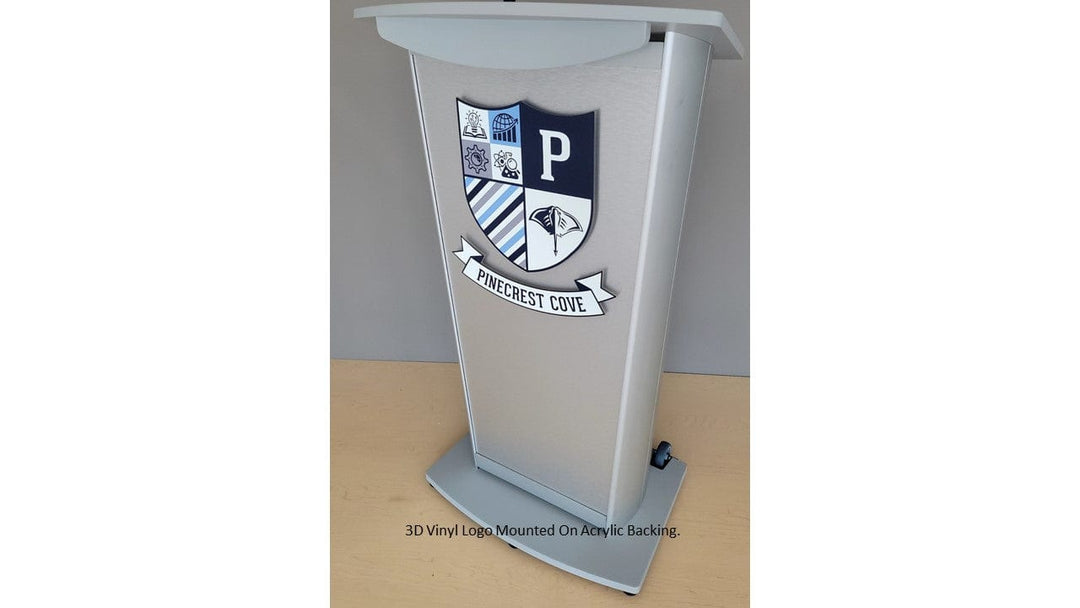 Contemporary Lecterns and Podium VH1 Standard Aluminum Lectern-Example 2 of 3D Logo-Contemporary Lecterns and Podiums-Podiums Direct