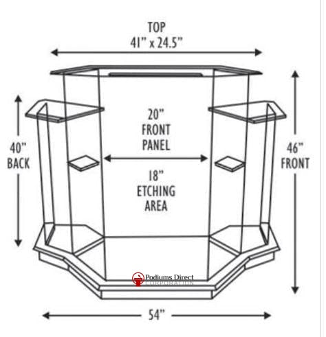 Winged Glass Pulpit with Free Etched Logo [NC1], dimension drawing