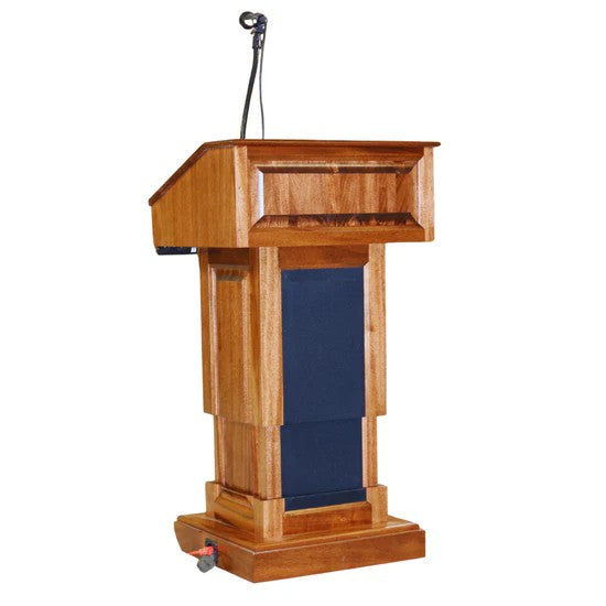 Counselor Evolution Lift podium in mahogany with red mahogany stain