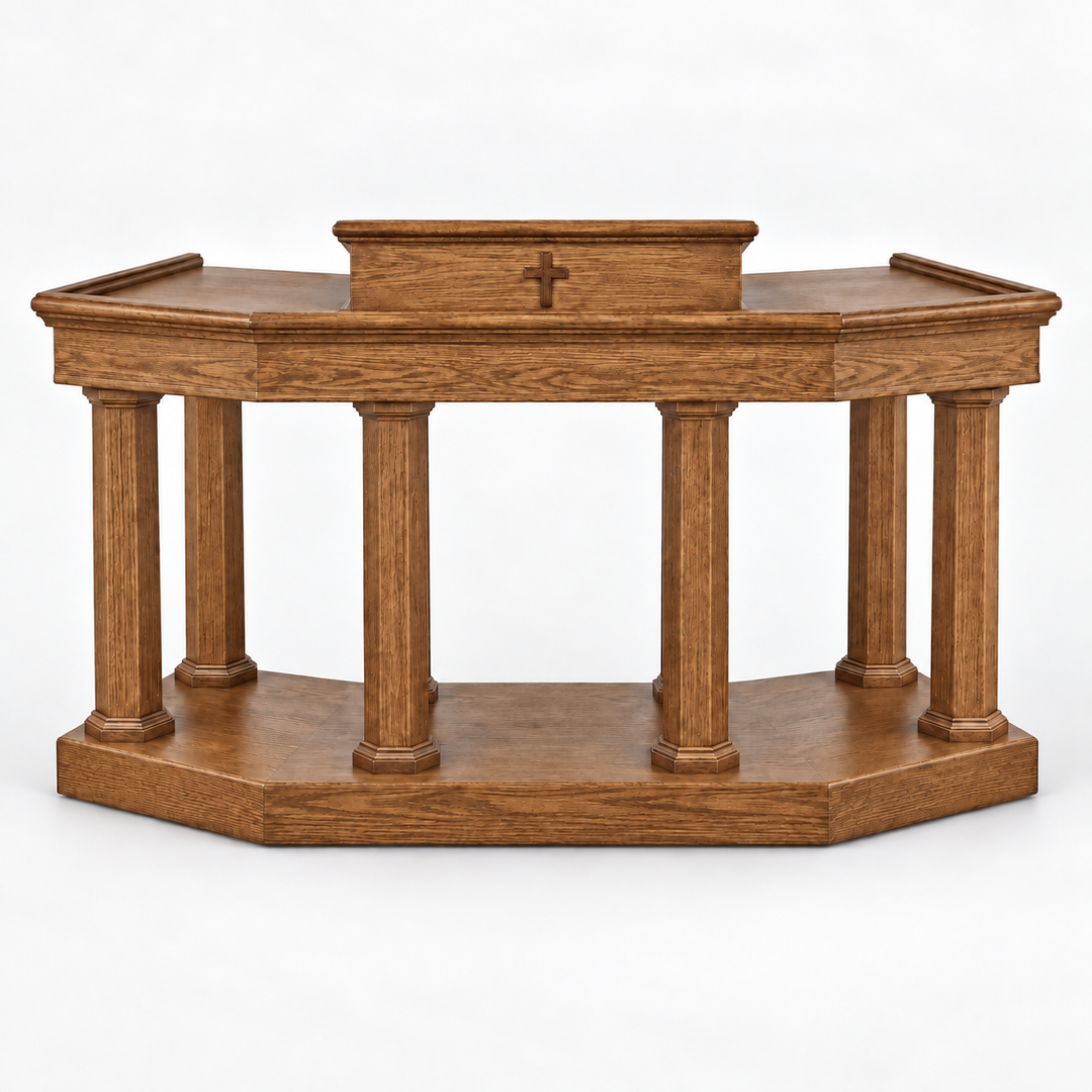 Custom No. 4 solid oak column pulpit — Balsam Poplar 