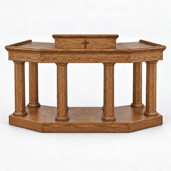 Custom No. 4 solid oak column pulpit — Balsam Poplar 