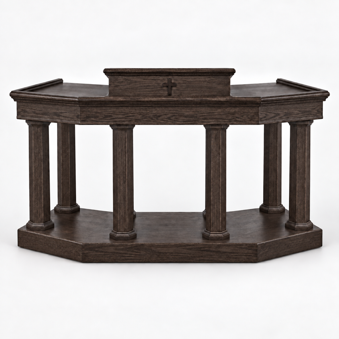 Custom No. 4 solid oak column pulpit — Black Pine 