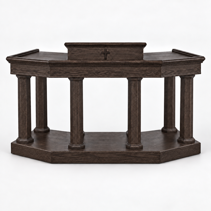 Custom No. 4 solid oak column pulpit — Black Pine 