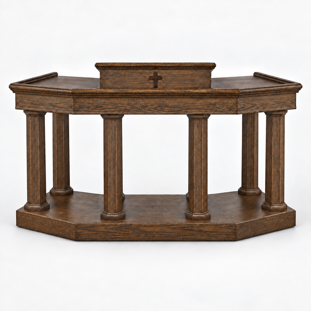 Custom No. 4 solid oak column pulpit — Chestnut 