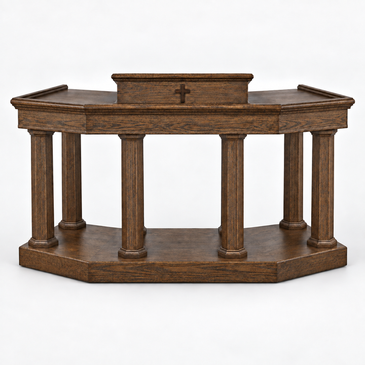 Custom No. 4 solid oak column pulpit — Chestnut 