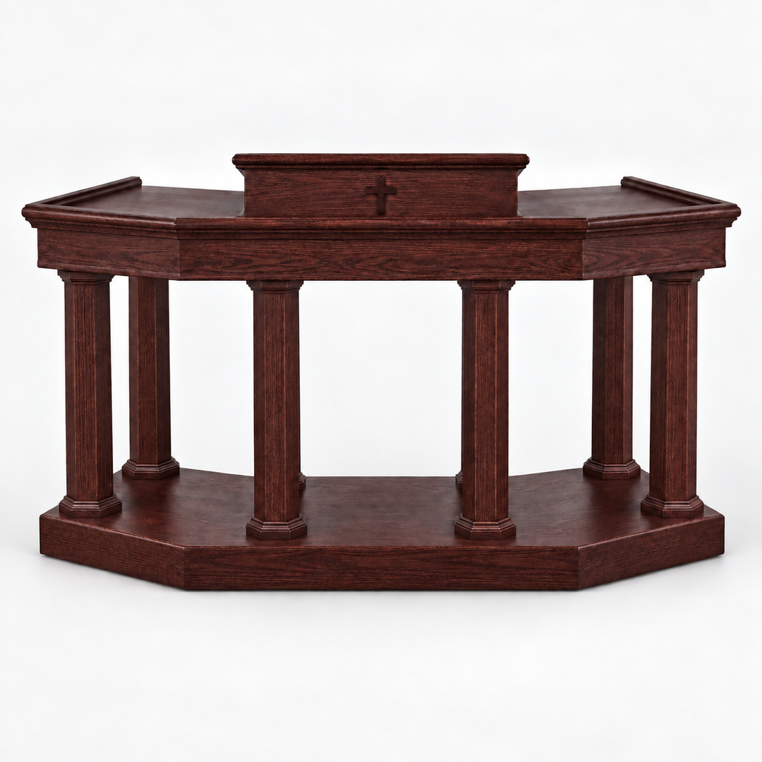 Custom No. 4 solid oak column pulpit — Dark Cherry 