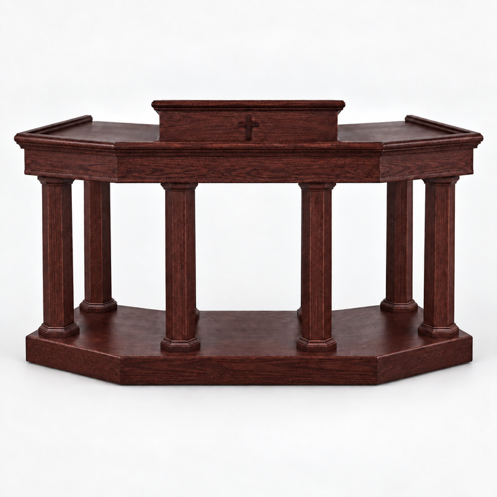 Custom No. 4 solid oak column pulpit — Dark Cherry 