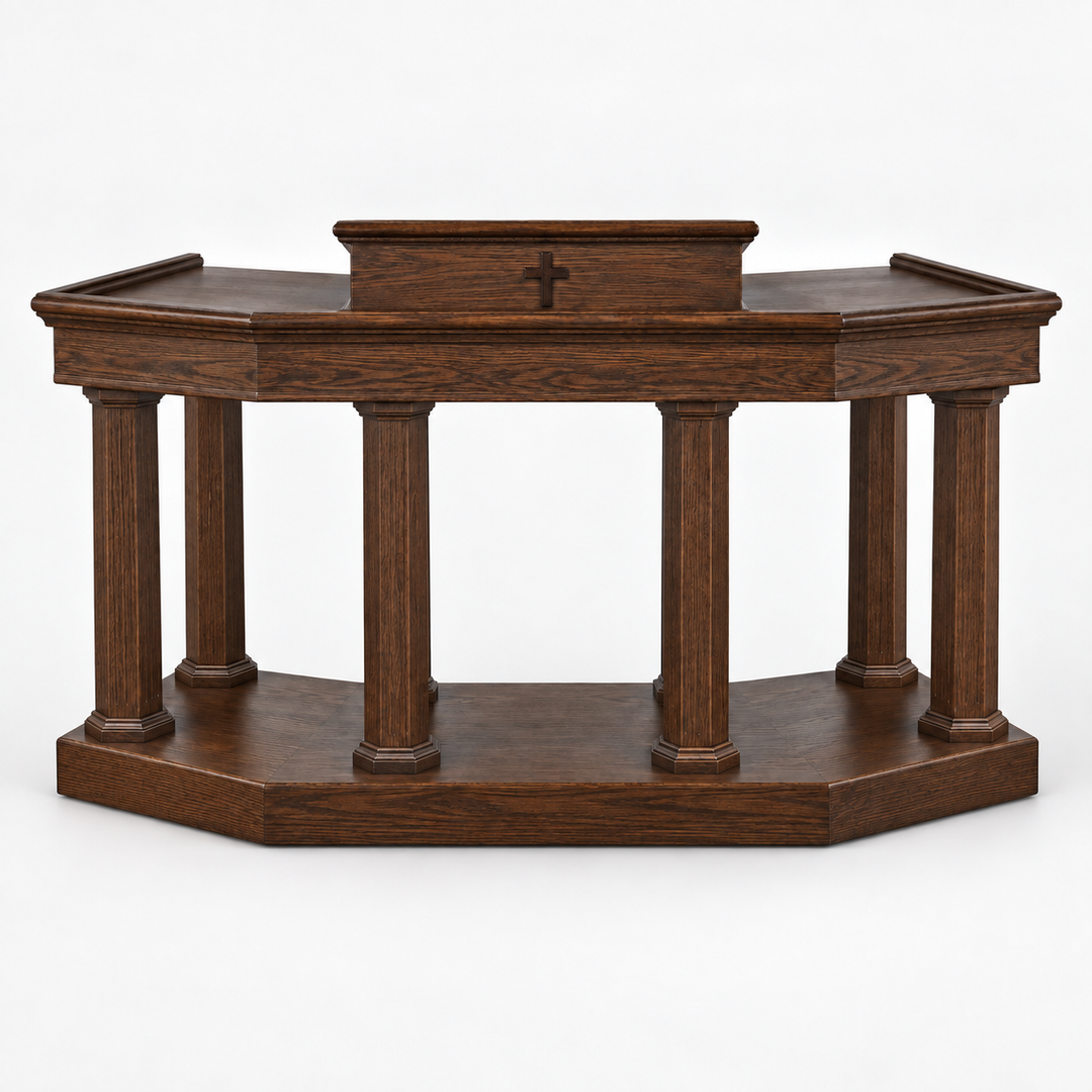 Custom No. 4 solid oak column pulpit — Dark Coffee 