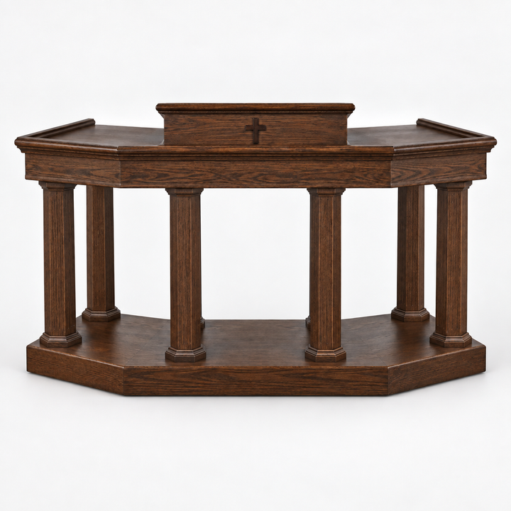Custom No. 4 solid oak column pulpit — Dark Coffee 