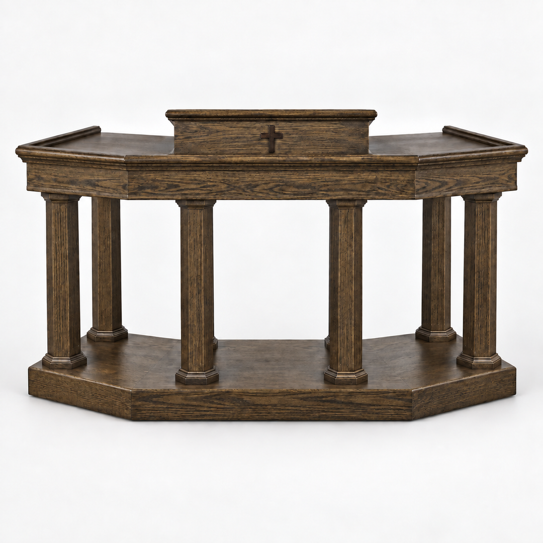 Custom No. 4 solid oak column pulpit — Kentucky Coffeetree 