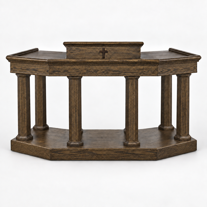 Custom No. 4 solid oak column pulpit — Kentucky Coffeetree 
