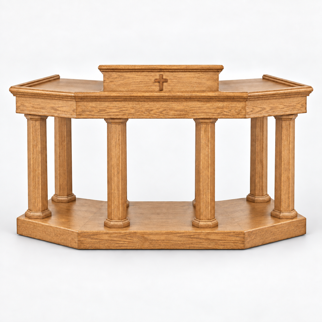 Custom No. 4 solid oak column pulpit — Light Oak 