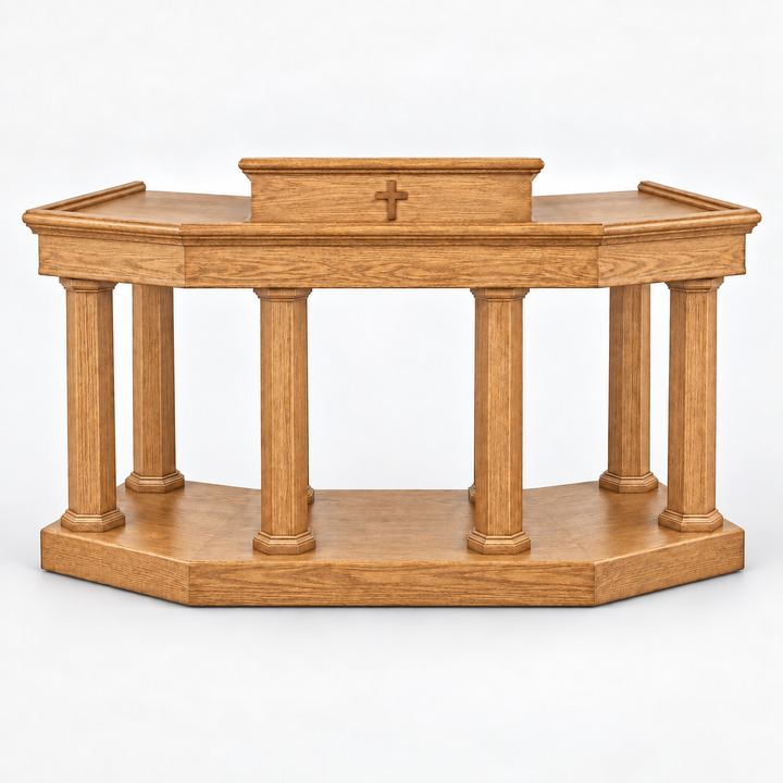 Custom No. 4 solid oak column pulpit — Light Oak 