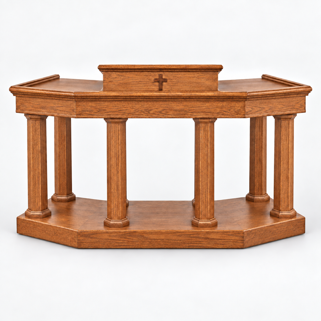 Custom No. 4 solid oak column pulpit — Medium Oak 