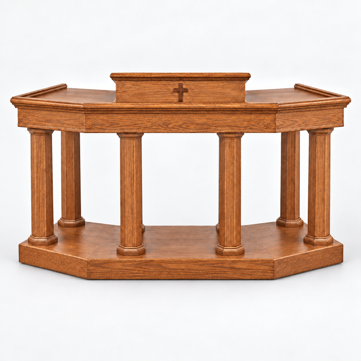Custom No. 4 solid oak column pulpit — Medium Oak 