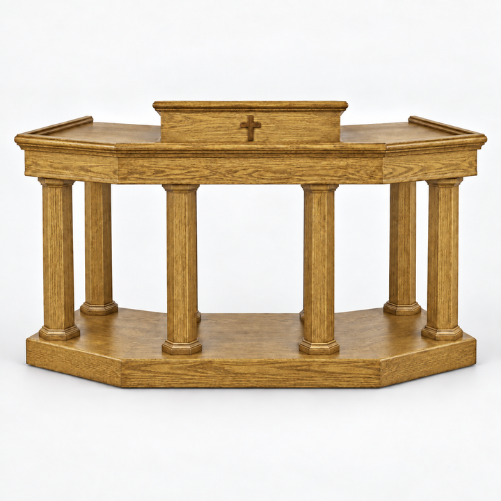 Custom No. 4 solid oak column pulpit — Pecan 