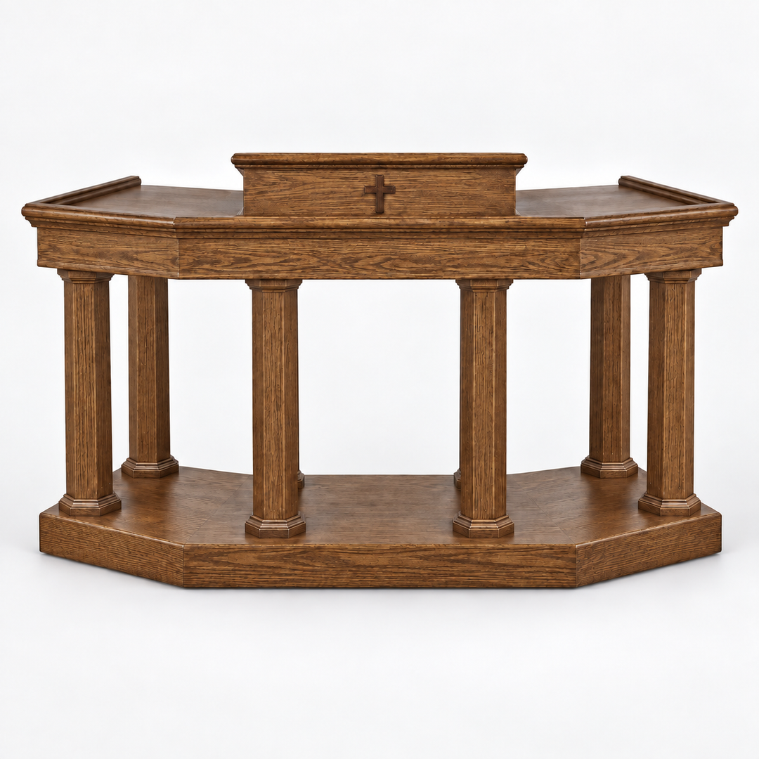 Custom No. 4 solid oak column pulpit — Red Elm 