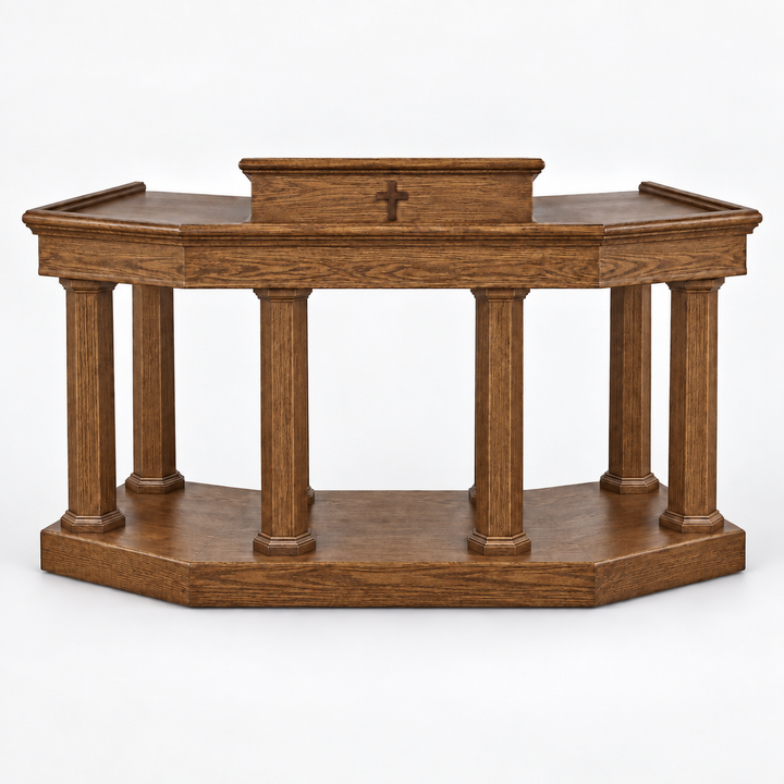 Custom No. 4 solid oak column pulpit — Red Elm 