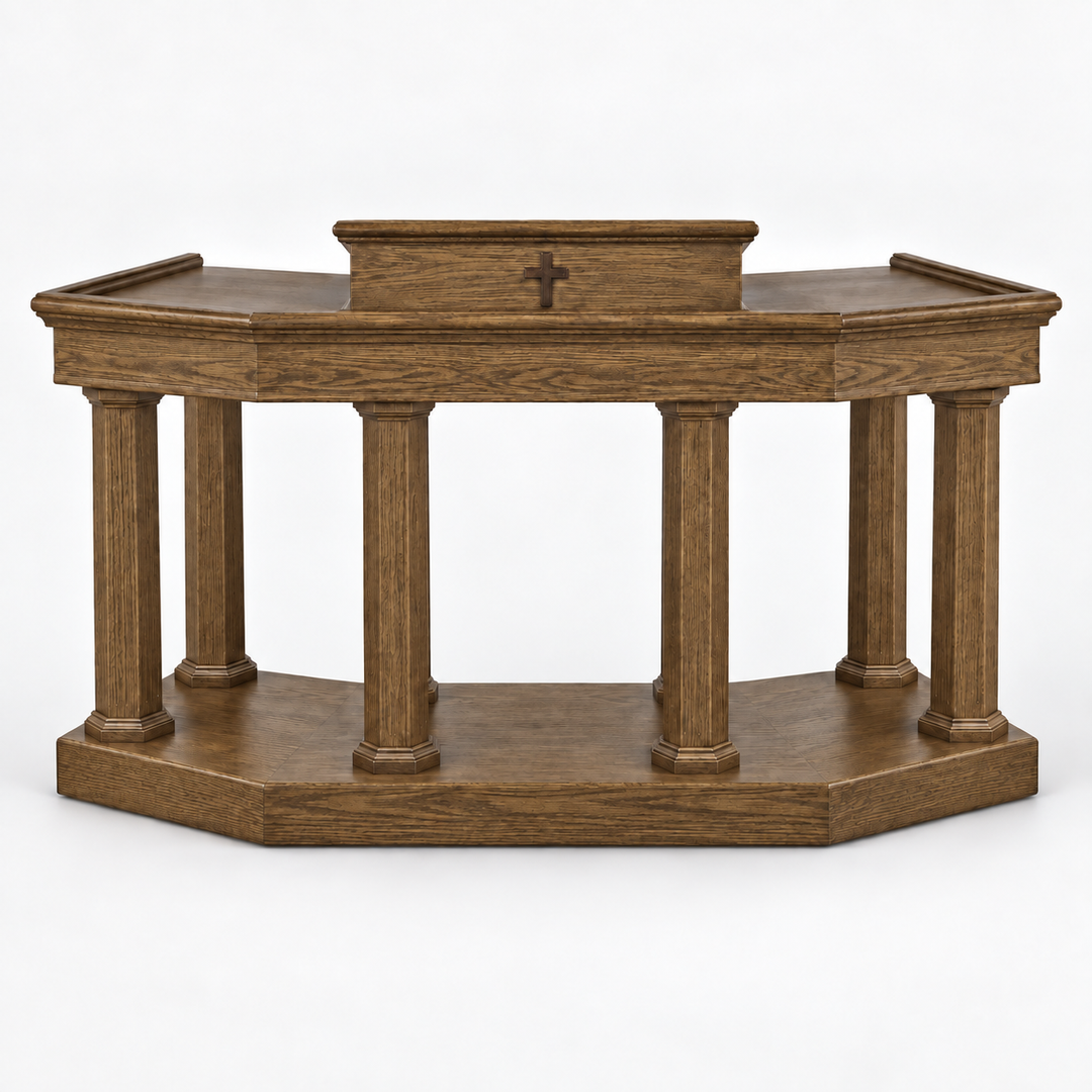 Custom No. 4 solid oak column pulpit — Tamarack 