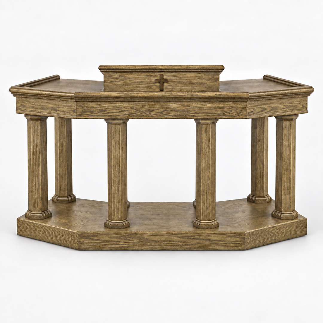 Custom No. 4 solid oak column pulpit — Worn Oak 