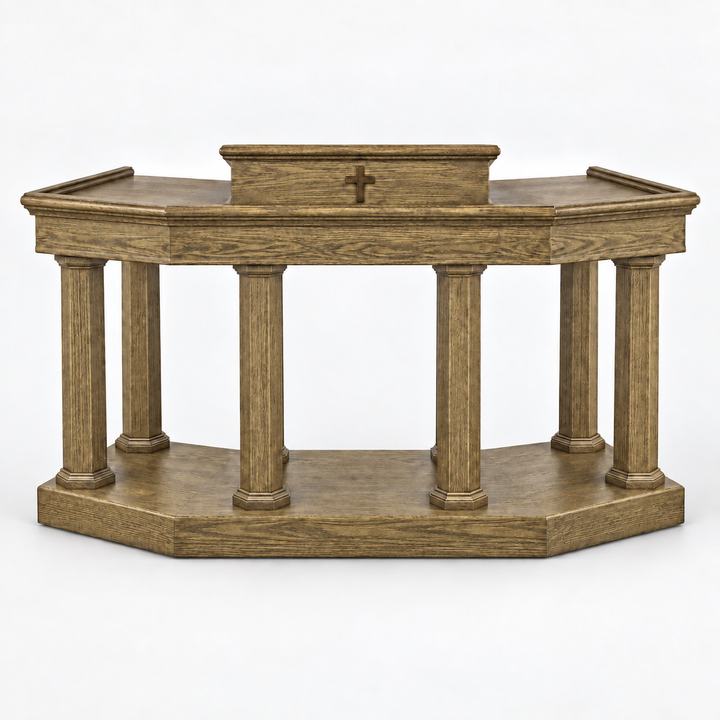 Custom No. 4 solid oak column pulpit — Worn Oak 