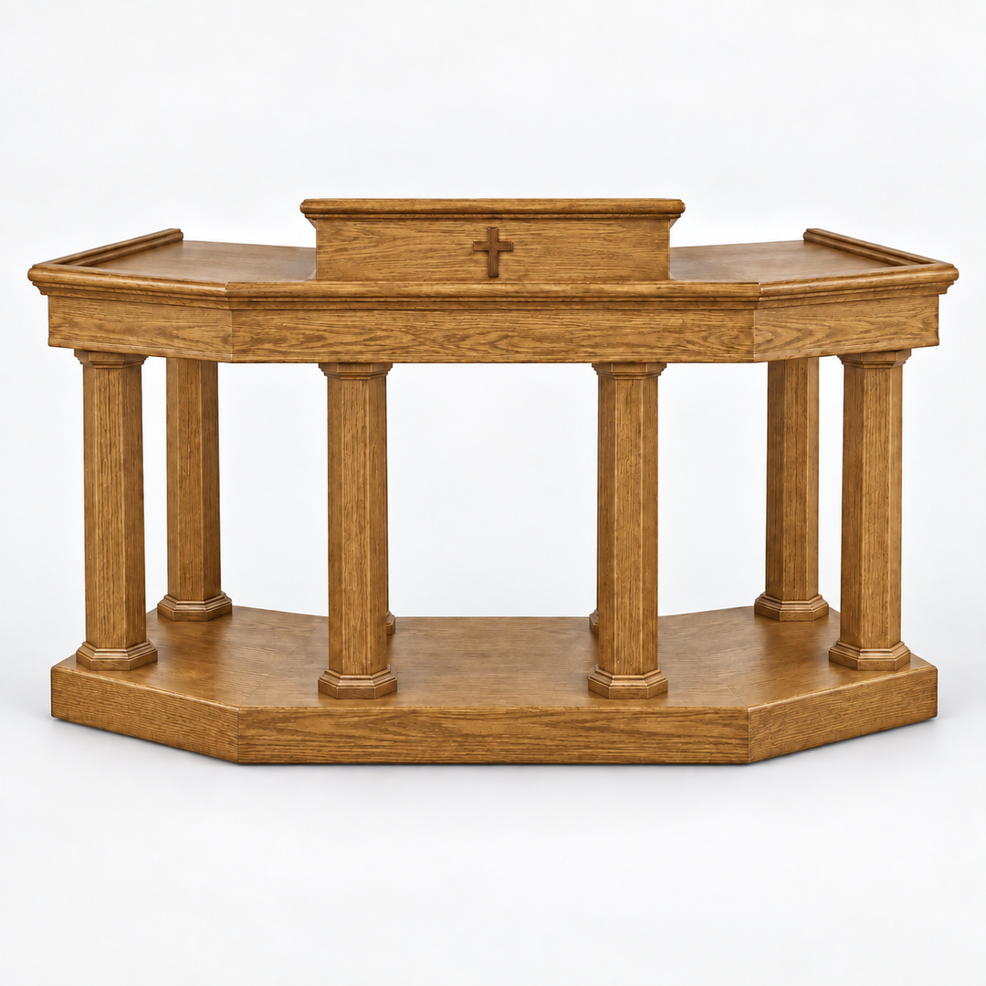 Custom No. 4 solid oak column pulpit — Yellow Birch 