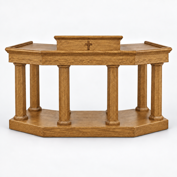 Custom No. 4 solid oak column pulpit — Yellow Birch 