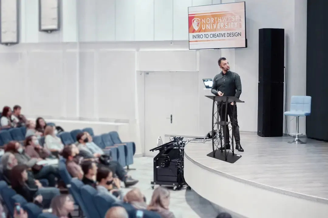 Metal Truss Lectern 4 Post Curved Color Black-Metal Truss Podiums and Lecterns-Podiums Direct