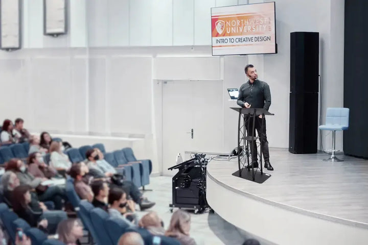Metal Truss Lectern 4 Post Curved Color Black-Metal Truss Podiums and Lecterns-Podiums Direct