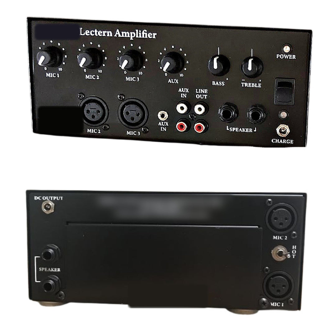 Lectern amplifier, front and rear panels