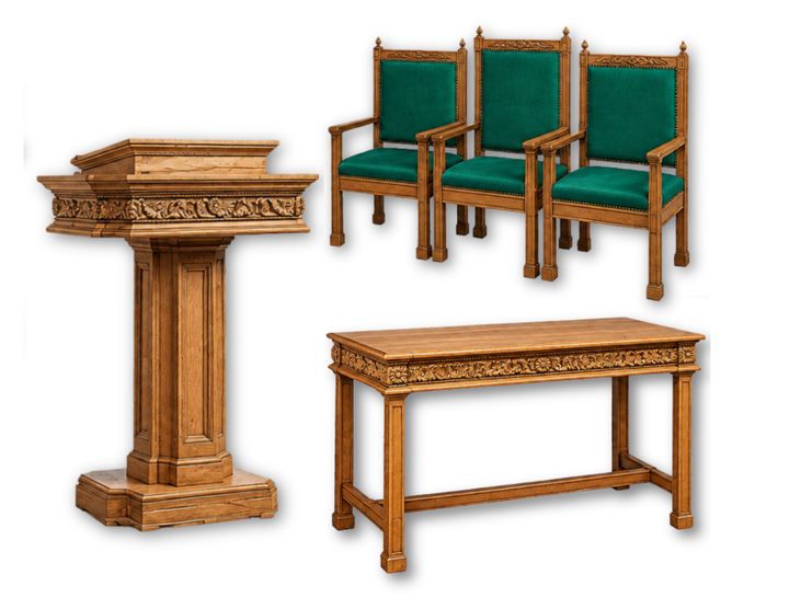 Solid Oak Grapevine Carved Pulpit Set, 5 Pieces: NO 5402