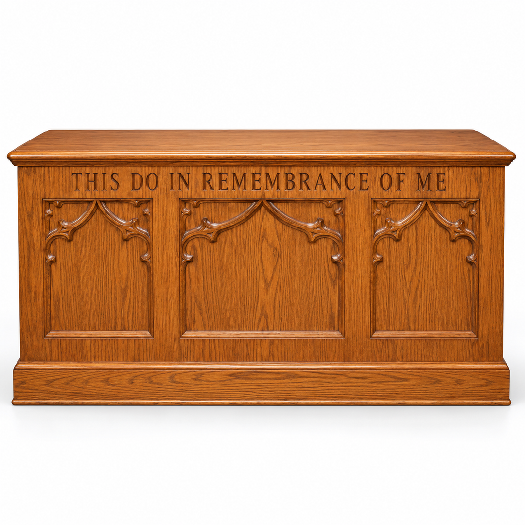 NO 200 solid oak Gothic closed communion table — Medium Oak #43
