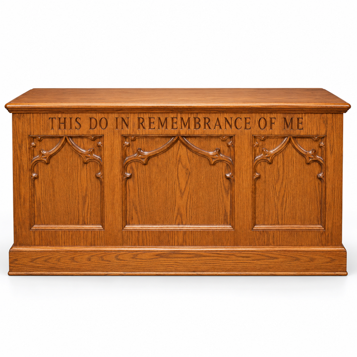 NO 200 solid oak Gothic closed communion table — Medium Oak 