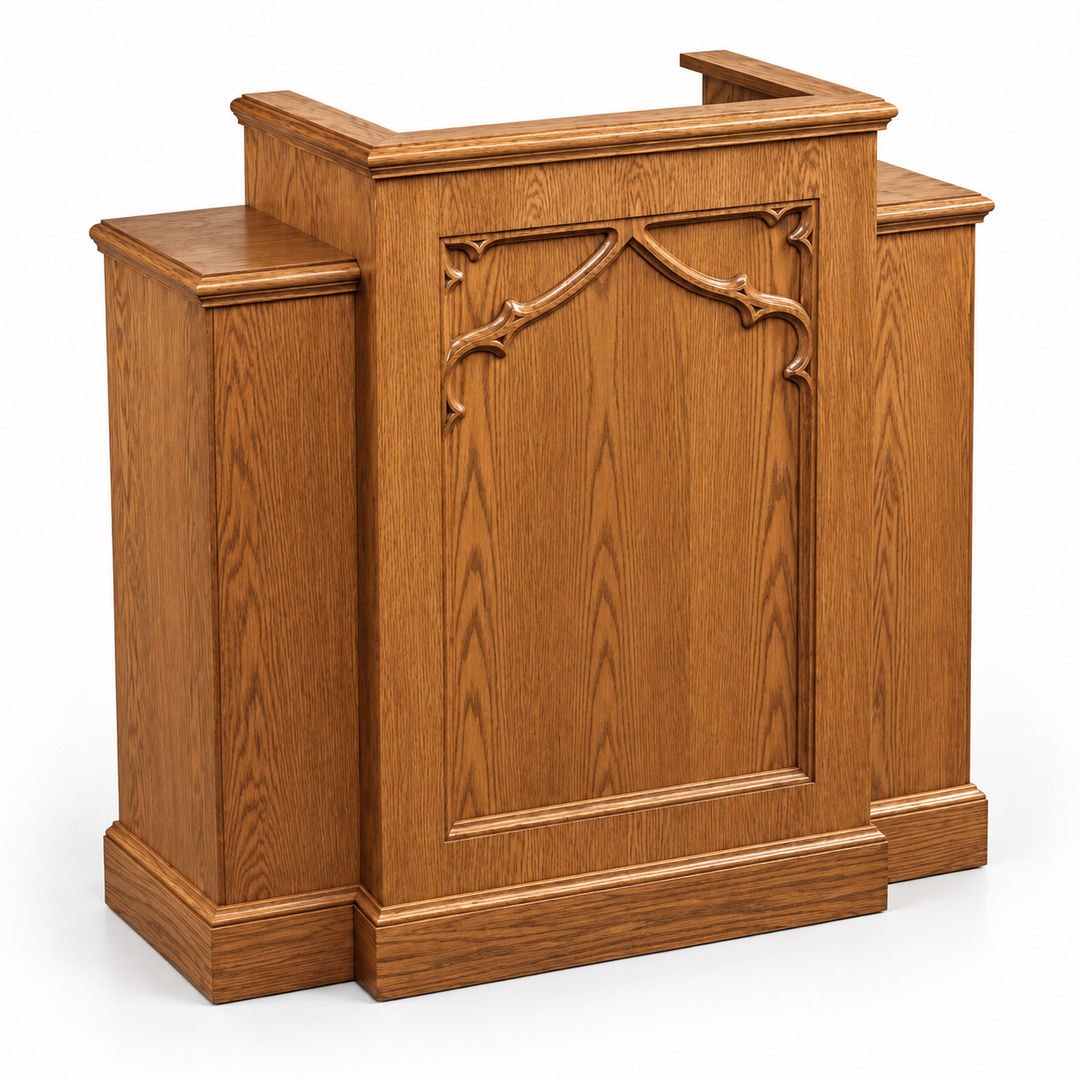 NO 200W solid oak Gothic wing pulpit — Medium Oak #43