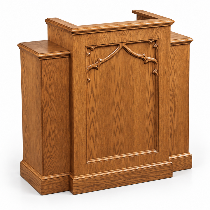 NO 200W solid oak Gothic wing pulpit — Medium Oak 