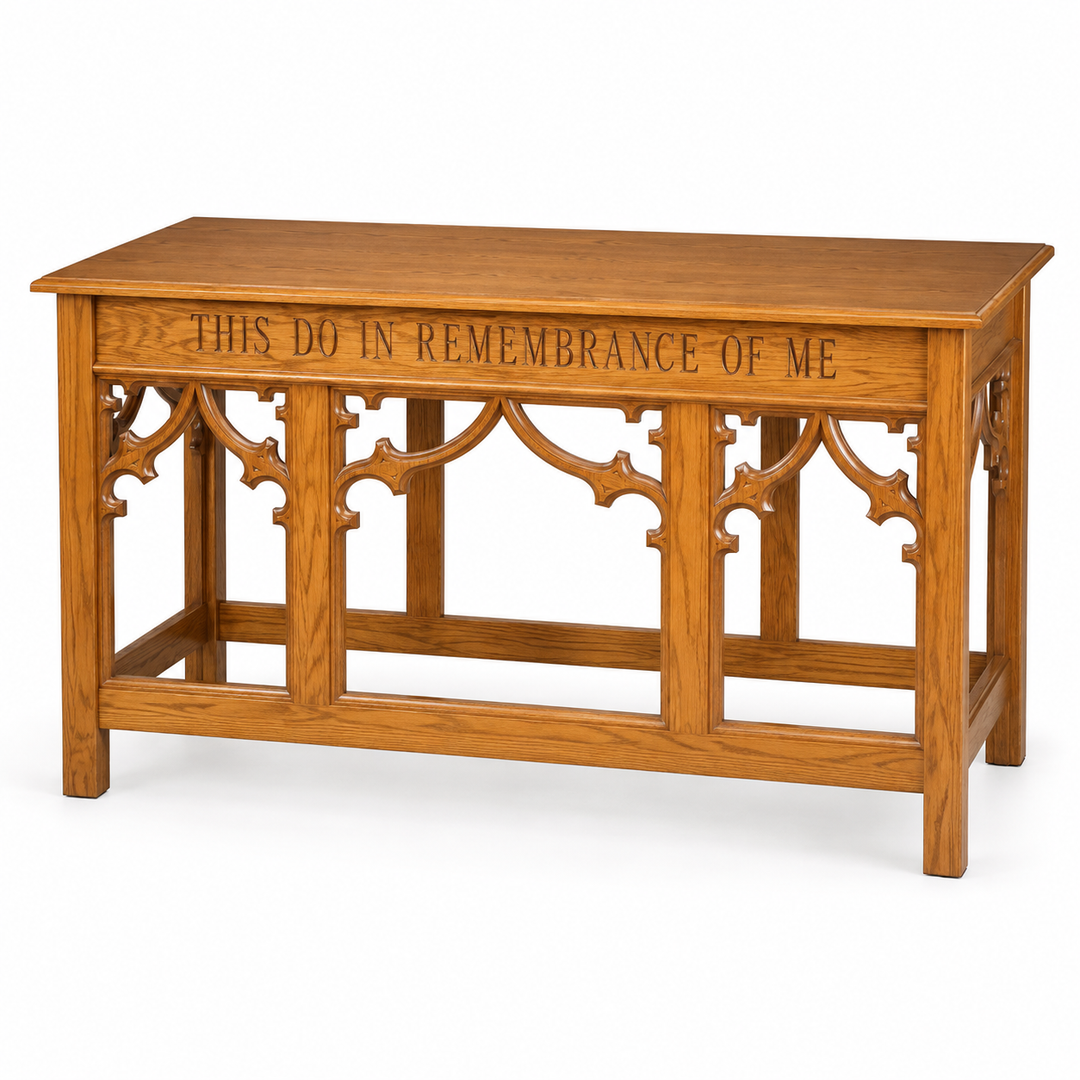 NO 205 solid oak Gothic open communion table — Medium Oak #43