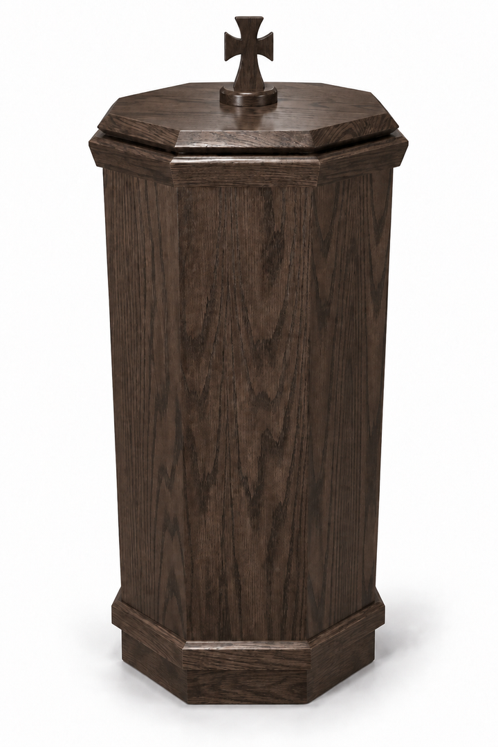 NO 400 octagonal oak baptismal font — Black Pine 