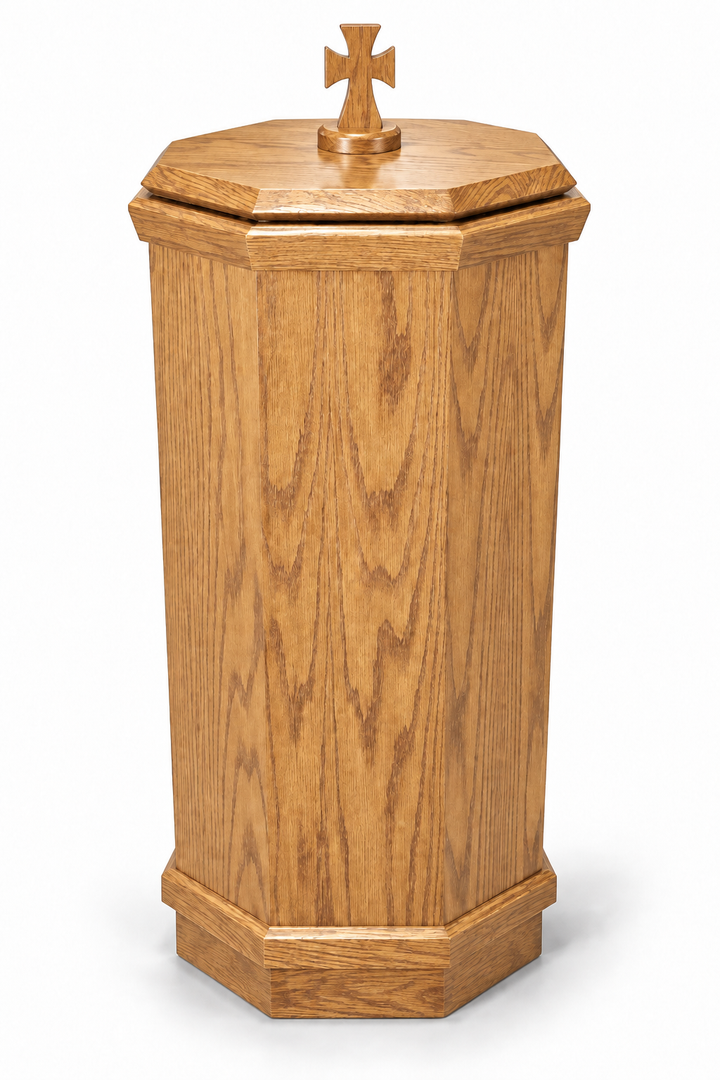 NO 400 octagonal oak baptismal font — Light Oak 