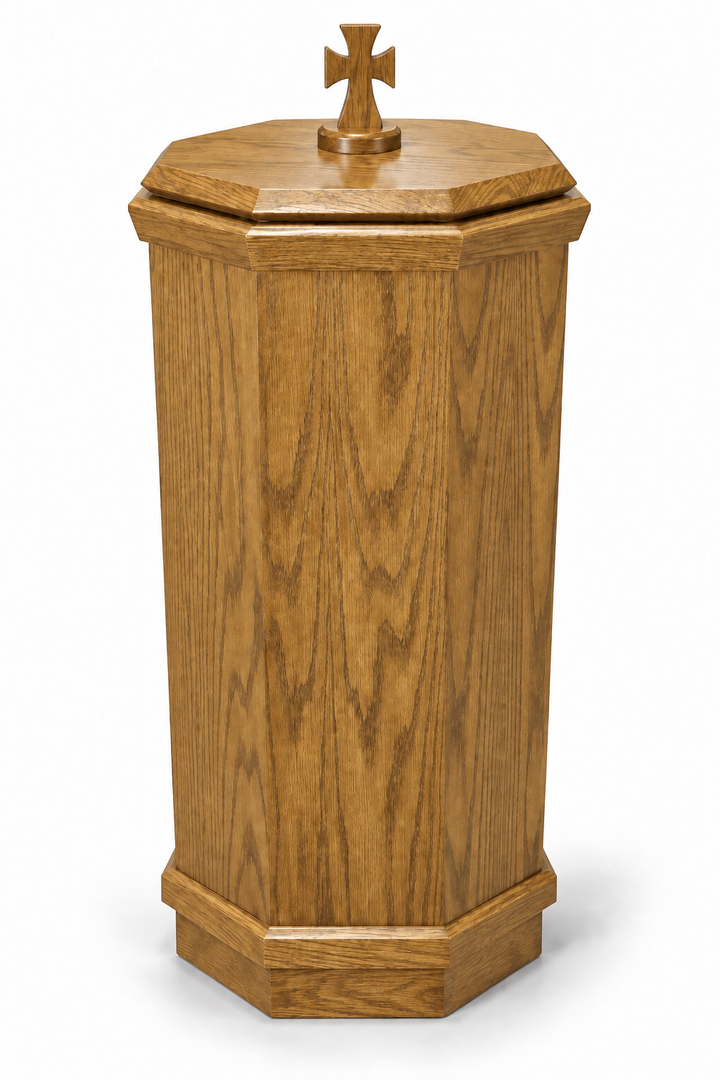 NO 400 octagonal oak baptismal font — Yellow Birch 