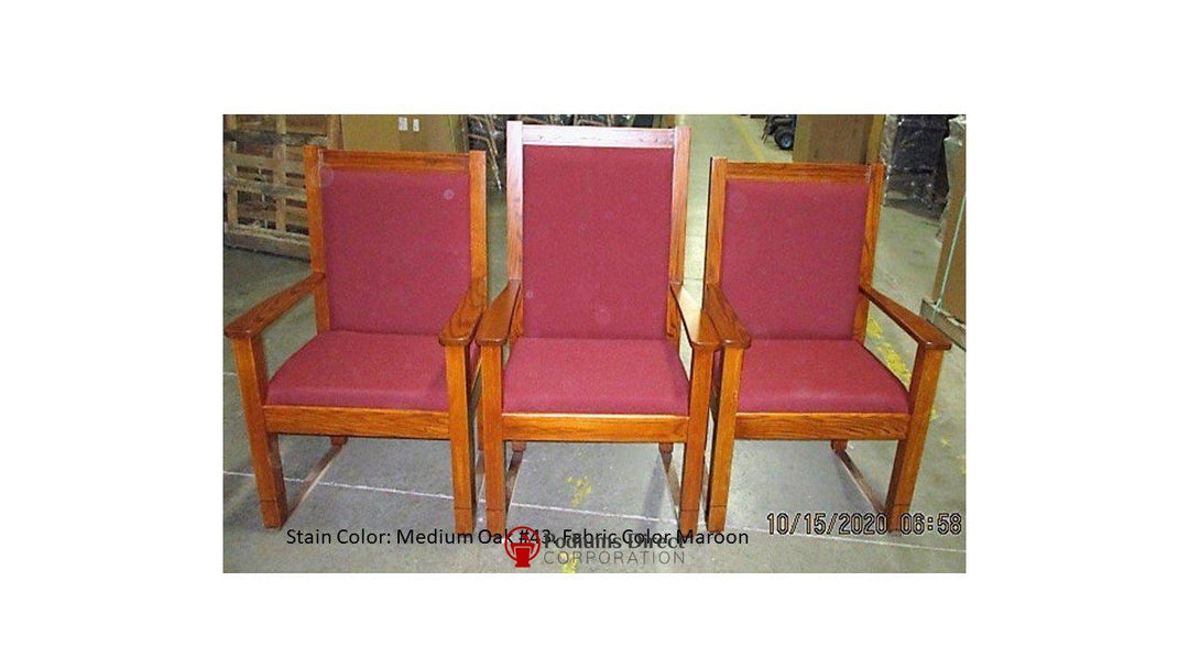 NO 400 straight top clergy chair: set of three, front view, Medium Oak 
