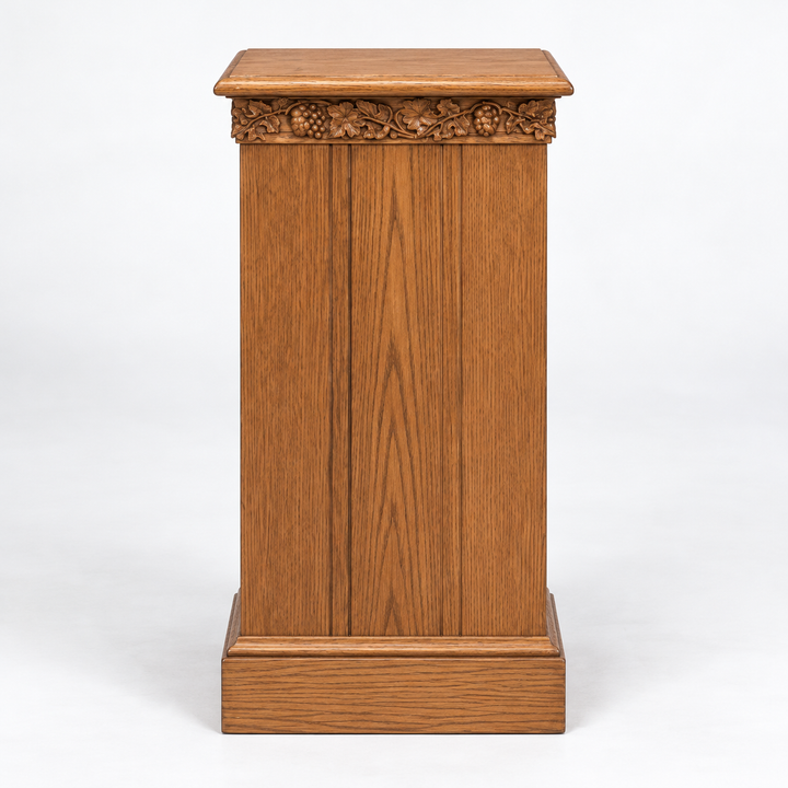 NO 500F solid oak grapevine carved flower stand — Medium Oak 