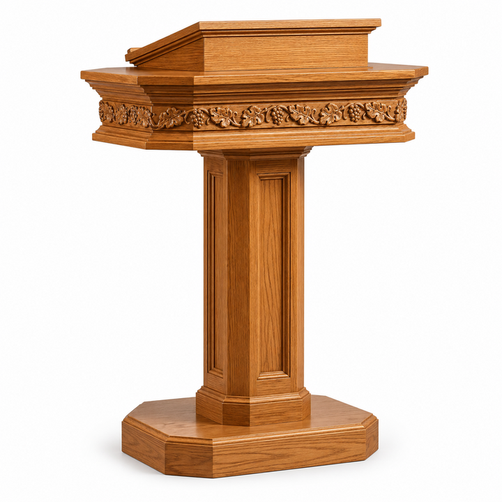 NO 5402 solid oak grapevine carved pedestal pulpit — Medium Oak 