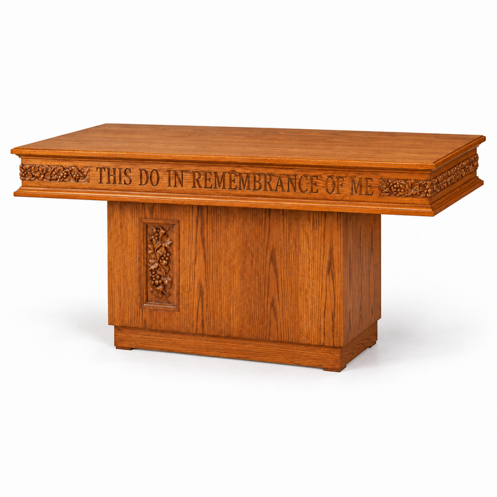 NO 560 solid oak grapevine pedestal communion table — Medium Oak 